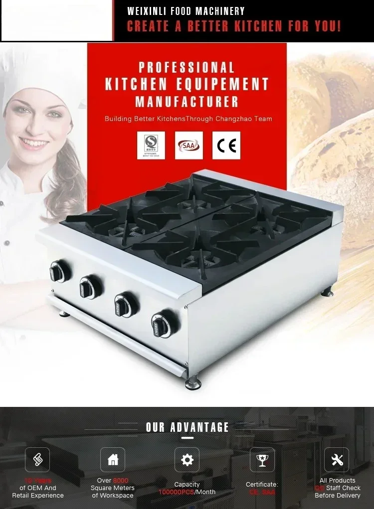Gas Cooker Stove Family Restaurant Gas Cooktop 2 Burner Catering Equipments