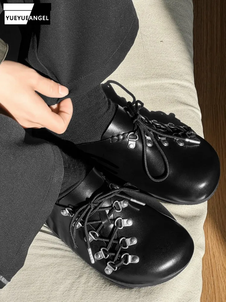 

Fashion Mens Summer New Outside Close Toe Slippers Cross Strap Lace Up Pu Leather Slides Thick Platform Shoes Slip On Loafers