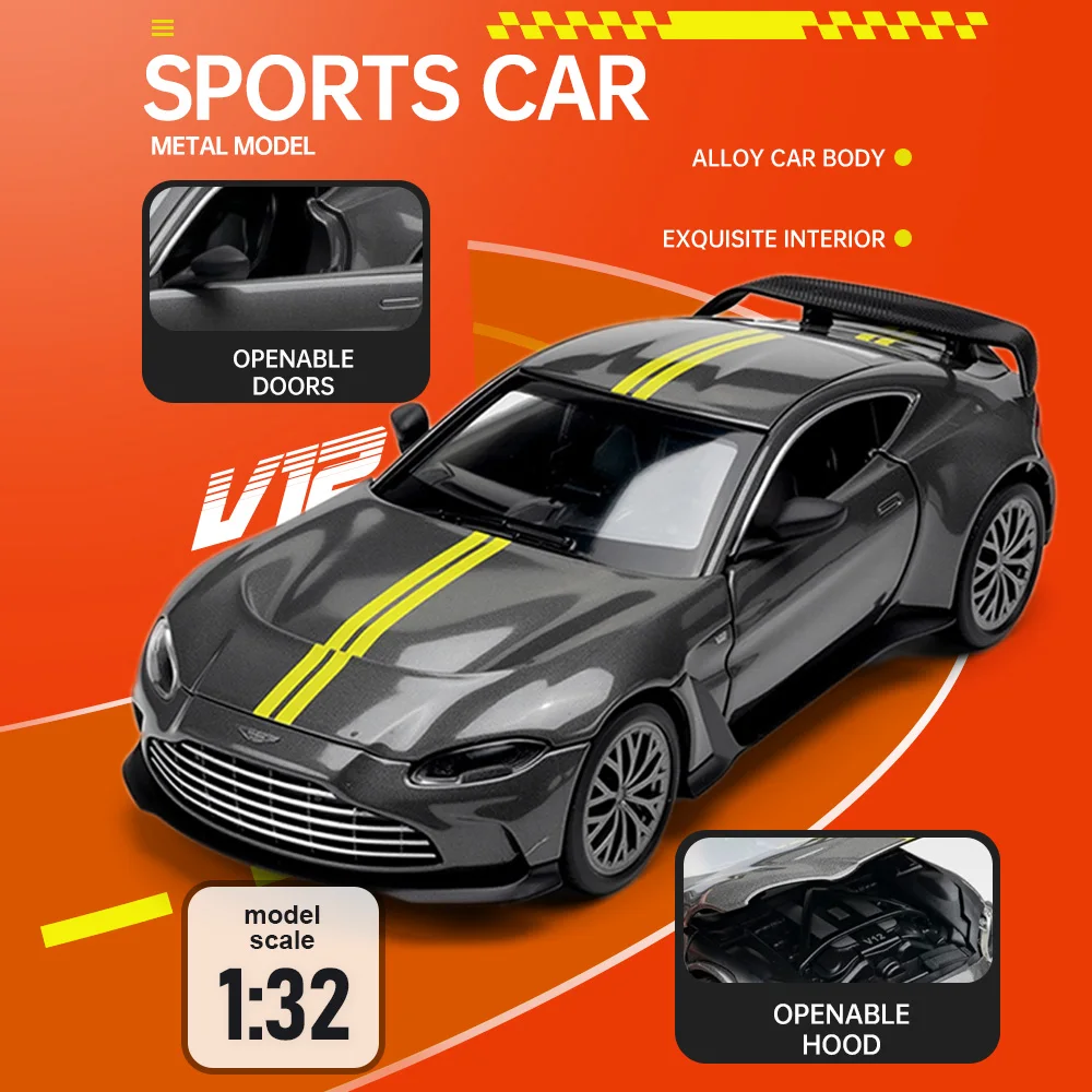

Масштабная модель суперкара V12 1:32, металлическая, с открывающимися дверями, в акриловой коробке, с резиновыми шинами, для офисного стола, коллекционная модель спортивного автомобиля