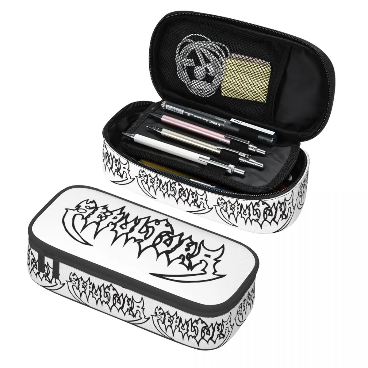 

Sepultura Slayer Death Metal Pencil Case Pencil Pouch Storage Stationery Supplies Large Capacity Pen Box Pencil Bag for Kids