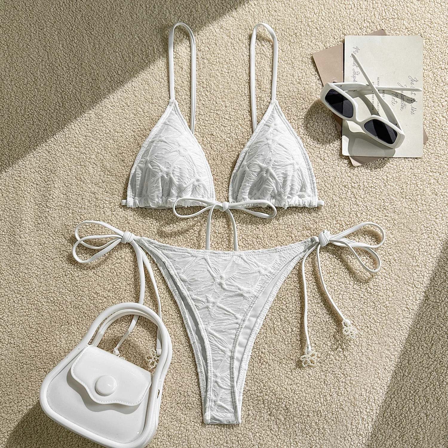 Conjuntos de microbikinis a cuadros sexys, traje de baño con colgante de cuentas y lazo halter de dos piezas, conjunto de bikini tankini, ropa de playa