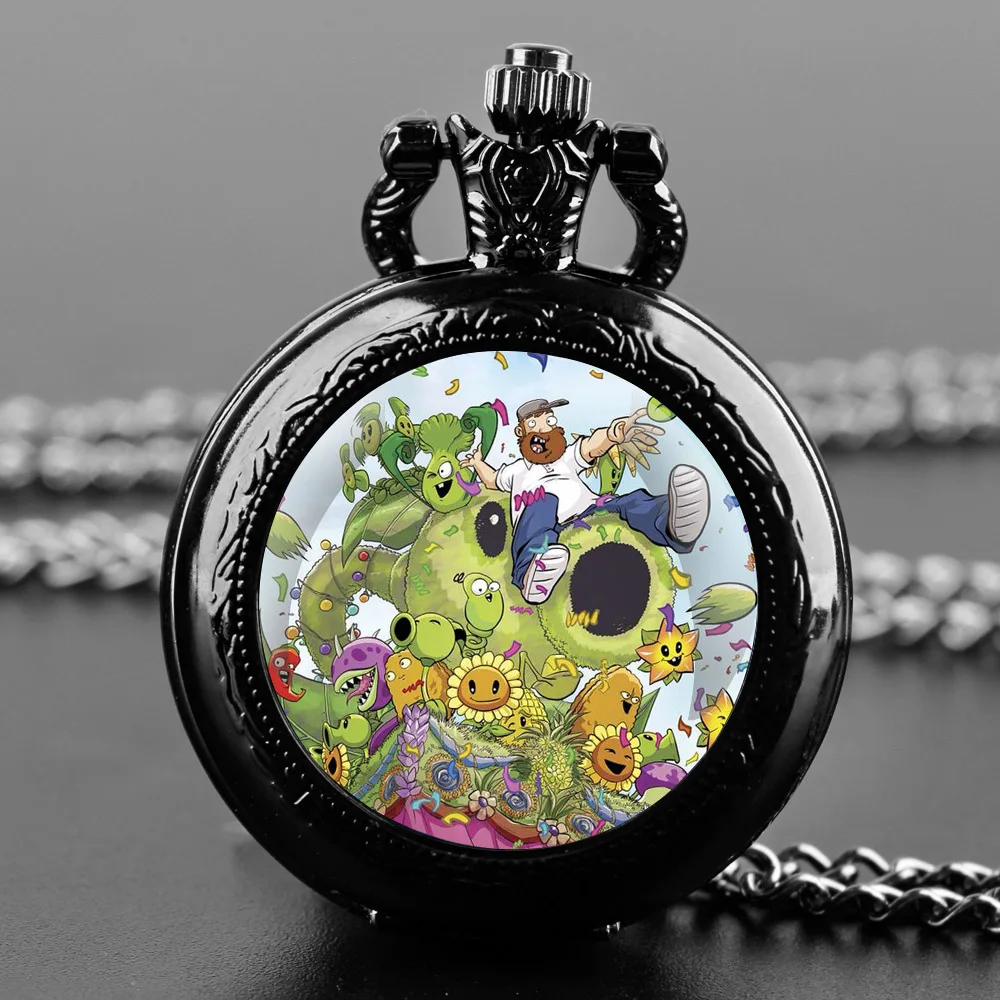 Popular Game Themed Glass Dome Quartz Pocket Watch Classic Arabic Numeral Dial with Durable Chain for Kids Birthday Gifts