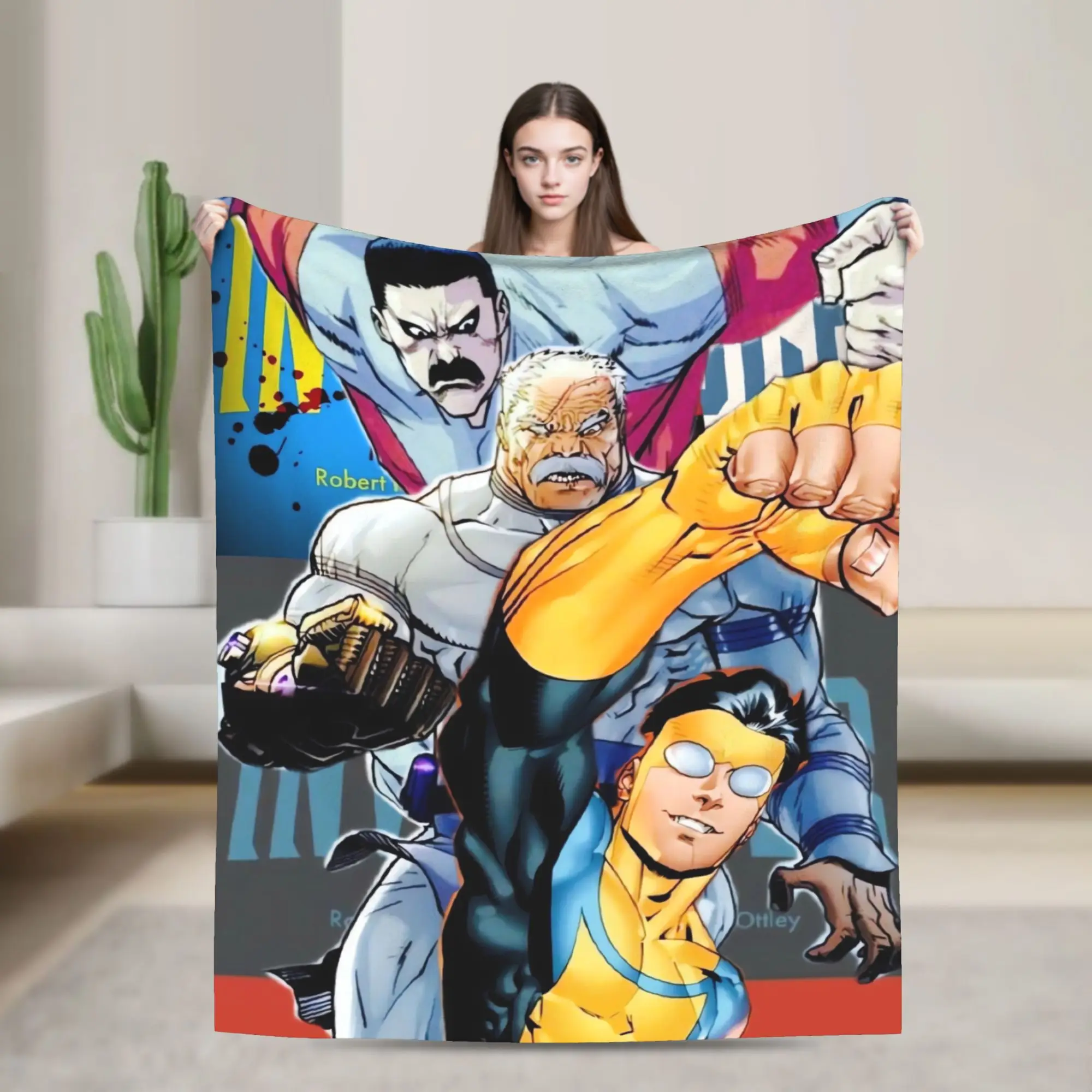 Invincible Omni-Man And Allen Flannel Blanket  Warm Bedding Throws for Couch Bed Travel Office Novelty Bedspread Sofa Bed Cover