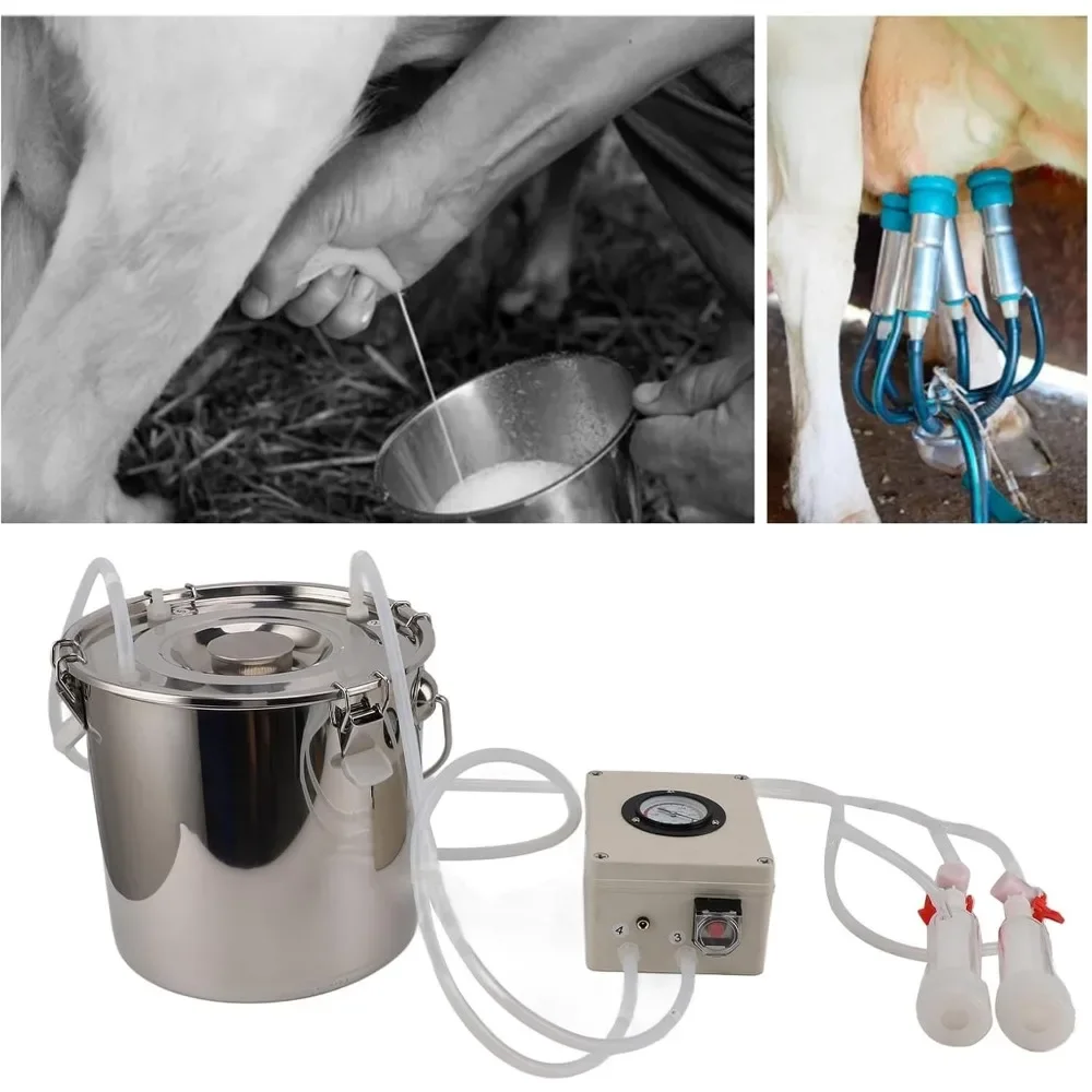 12L Goat Milking Machine, Portable Livstock Easy Installation Stainless Steel Electric with Compact, Easy To Use, Milking Pump