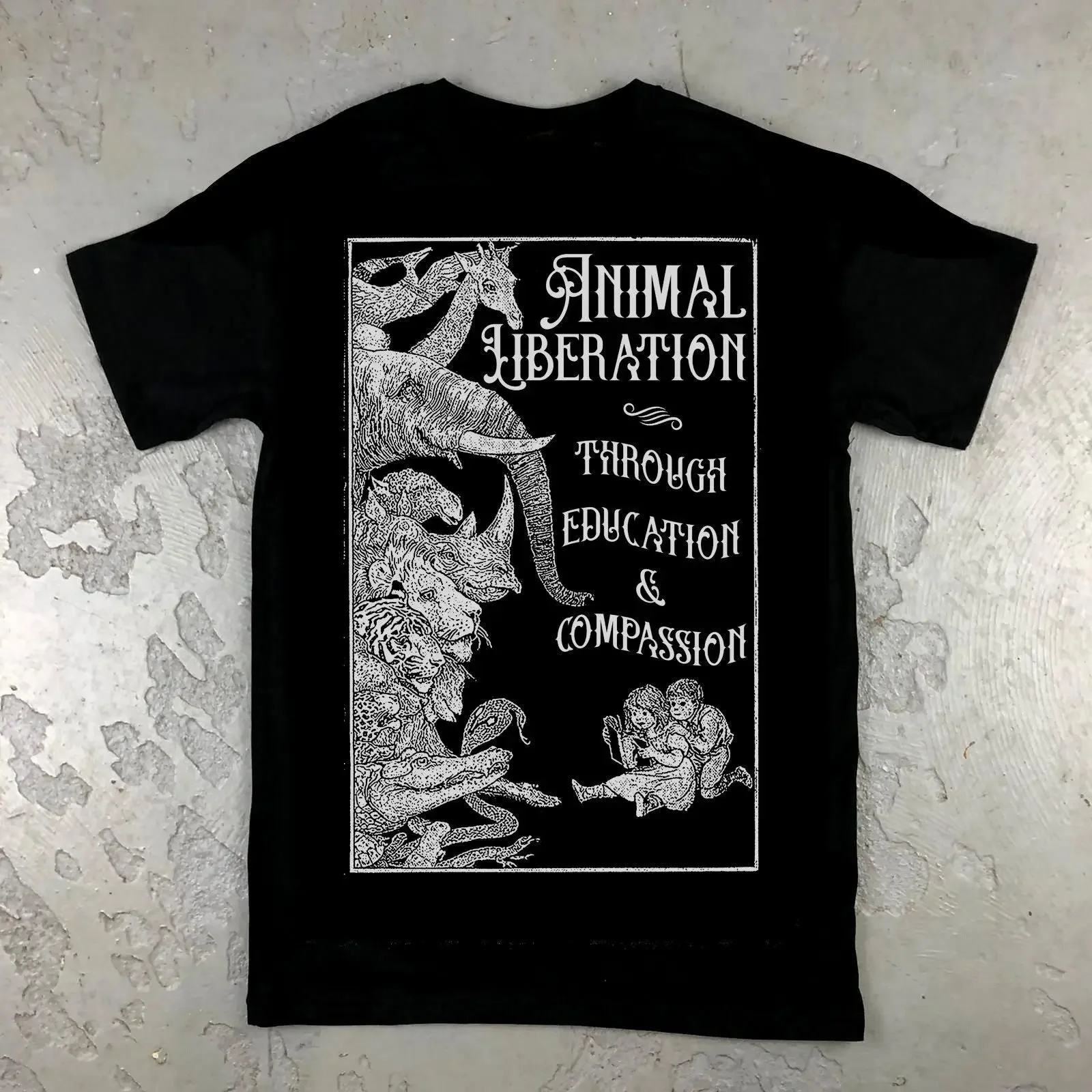 T-shirt vegan Animal Liberation Education and Compassion Rights, style punk vintage, graphique élégant, pour un usage quotidien