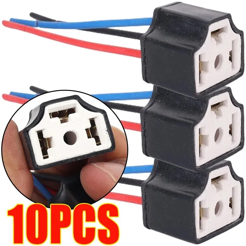 Fiação de arame cerâmico para farol do carro, feixe de tomada, acessórios de luz automática, lâmpada H4, 3-Hole, 2 PCs, 4 PCs, 6 PCs, 10PCs