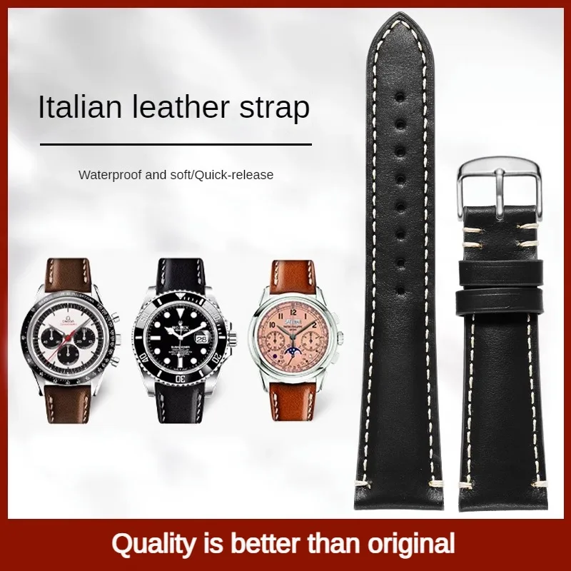 

General Brand Flat Interface Leather Watchband With 20/22/24mm Leather Watch Starp With Quick Release Design For Men And Women.