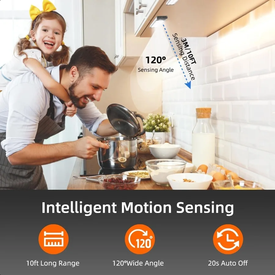 Under Cabinet Lighting Equipped with Motion Sensor Rechargeable Battery Operated3Level Adjustable Brightn 3 Pack Magnetic Under
