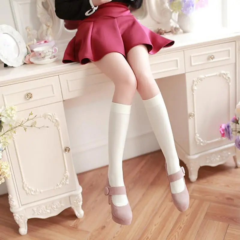 Y2K Stretch Stocking Velvet Knee Sock Solid Color Calf Stockings High Students 1 Pair Fashion Warm Long Socks Sweet Candy Color