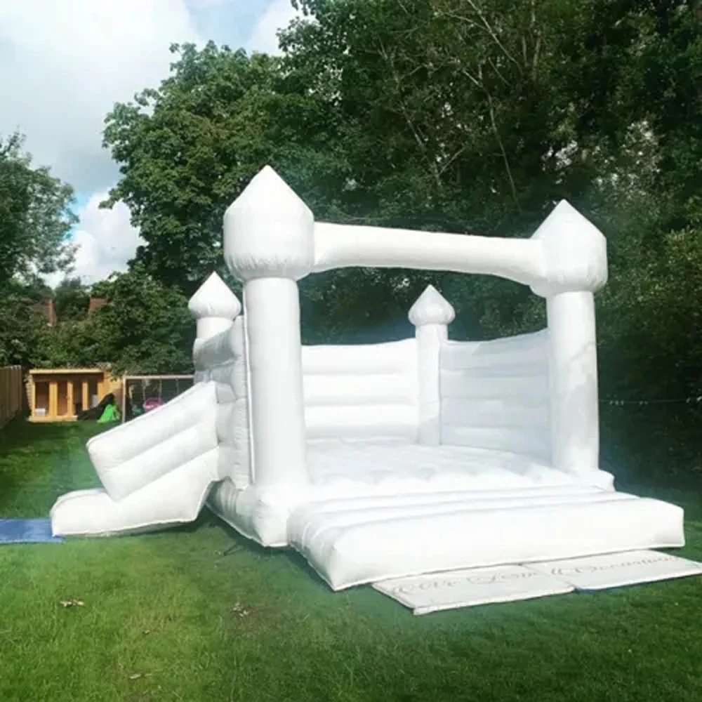 

wholesale Playland Wedding White Inflatable Bounce House With Slide Jumper Bouncer Castle Jumping For Weddings Backdrop