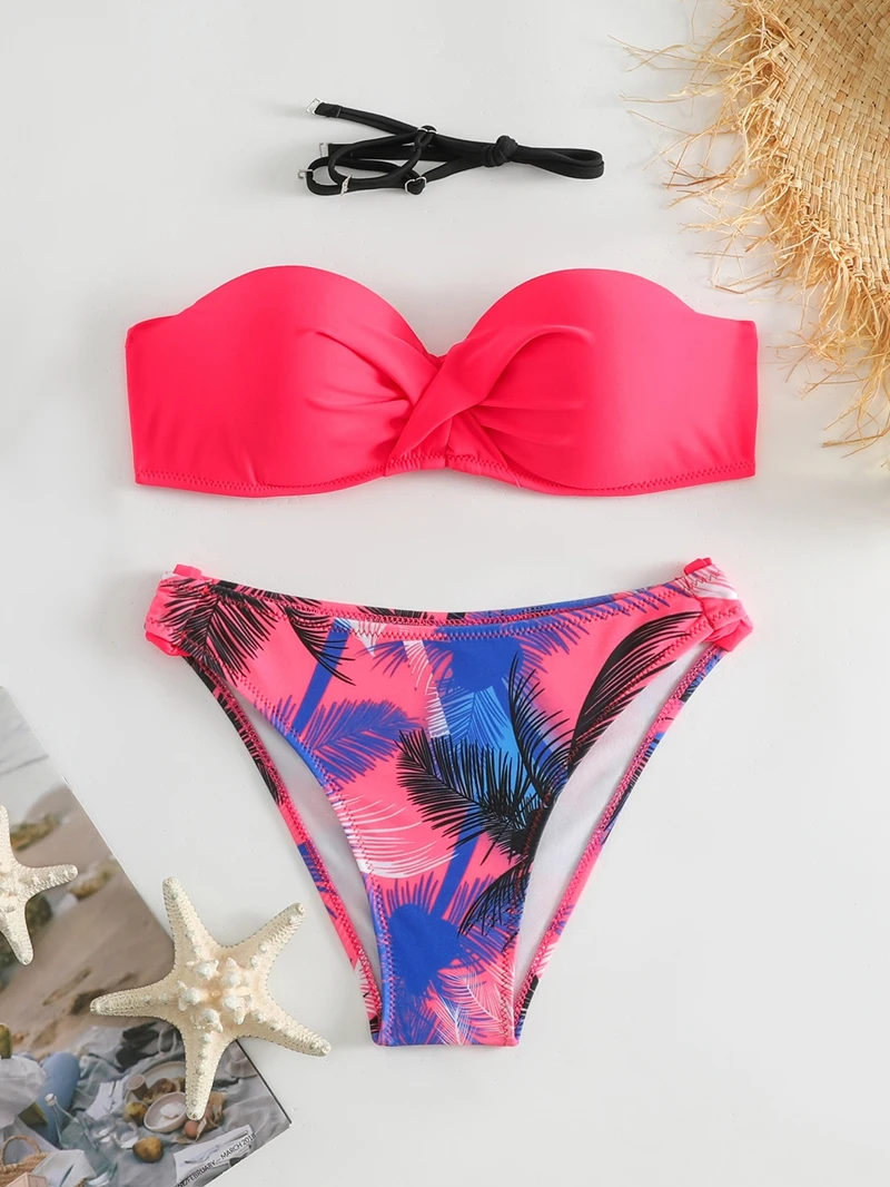 Conjunto de Bikinis con realce para mujer, traje de baño femenino, ropa de playa, traje de baño Sexy con parte inferior de cintura baja, 2024