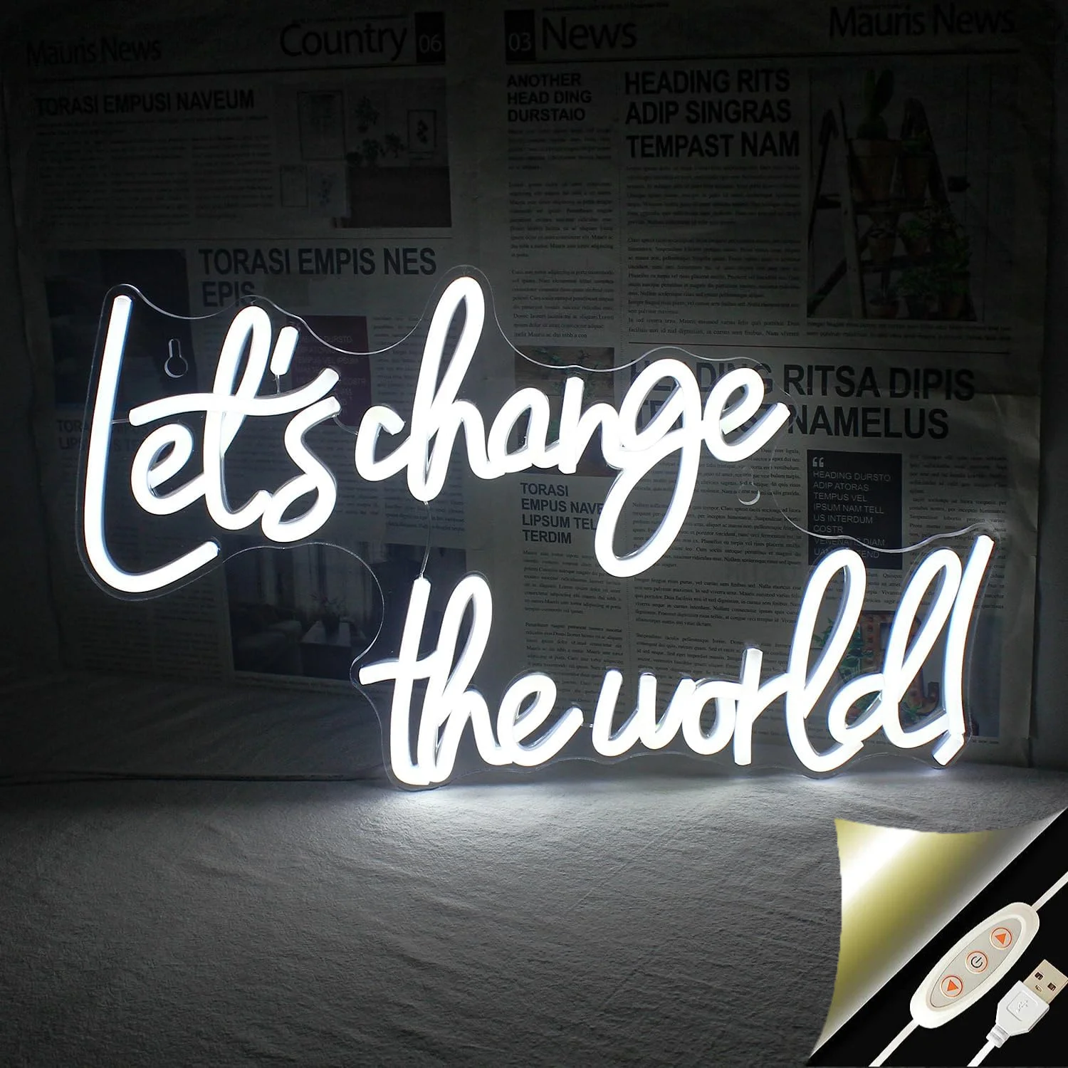 

Let's Change The World Neon Sign White LED Neon Light for Wall Decor USB Powered for Bedroom Teacher Library Gifts for Friends