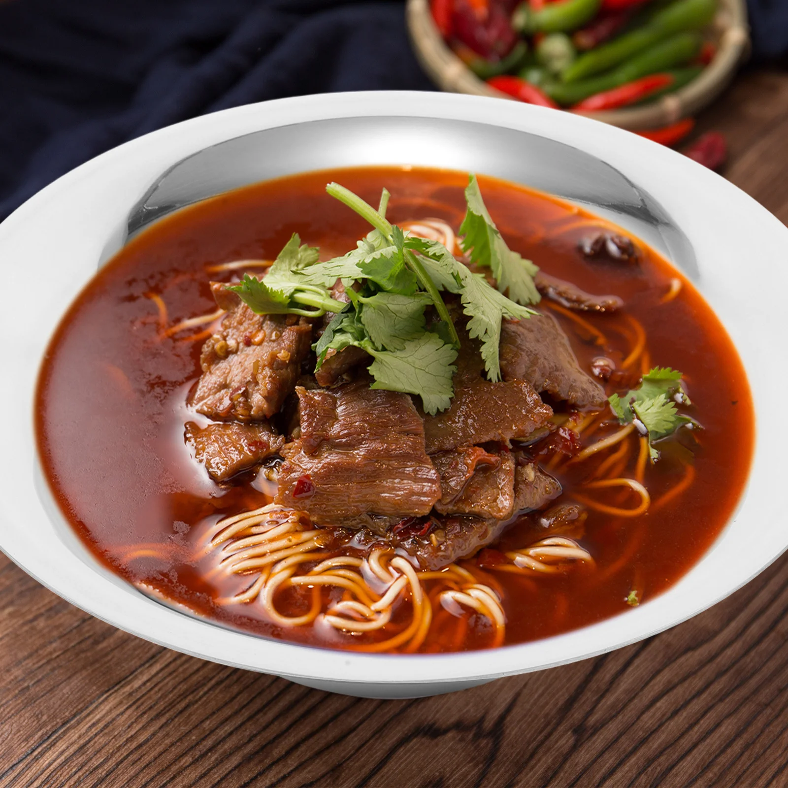 

1pcs Stainless Steel Bowl 20Cm Thickened Flat Bottom Wide Mouth For Mixing Serving Soup Salad Fruits Noodles Camping Baking