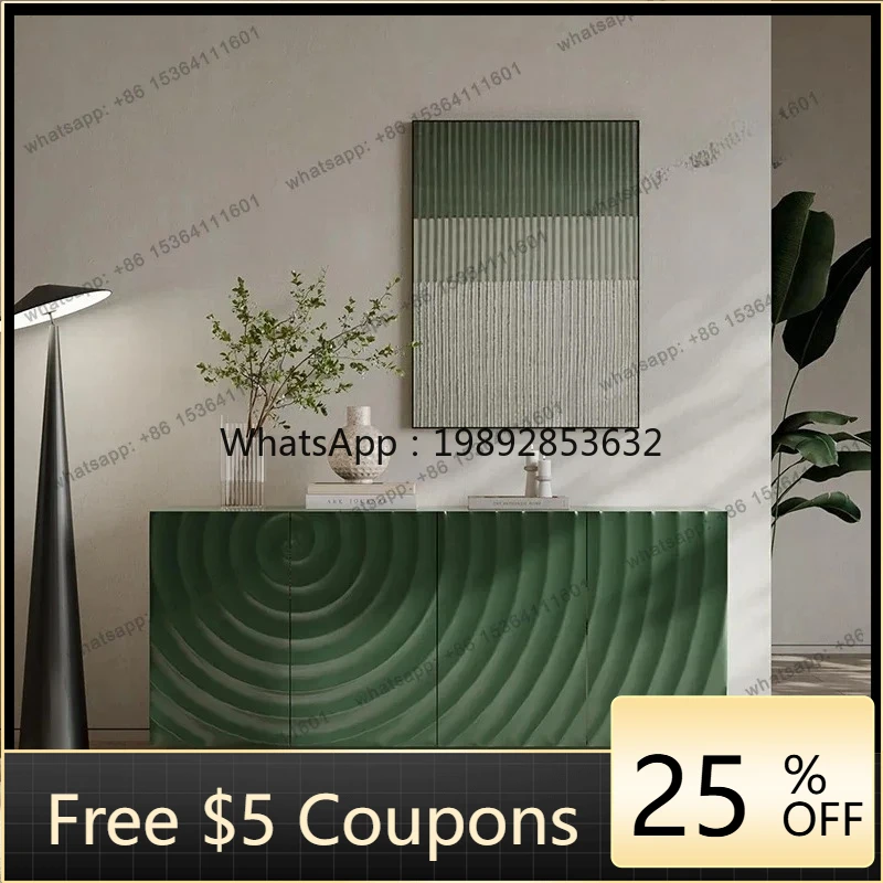 

W2 American light luxury green wavy solid wood porch cabinet French retro living room storage side cabinet