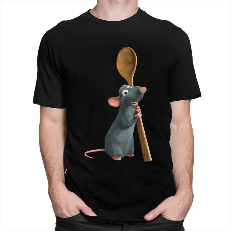 Cool Ratatouille Remy Anime T Shirt Men Short Sleeve T-shirts Streetwear Tee Pure Cotton Slim Fit Tshirts Gift