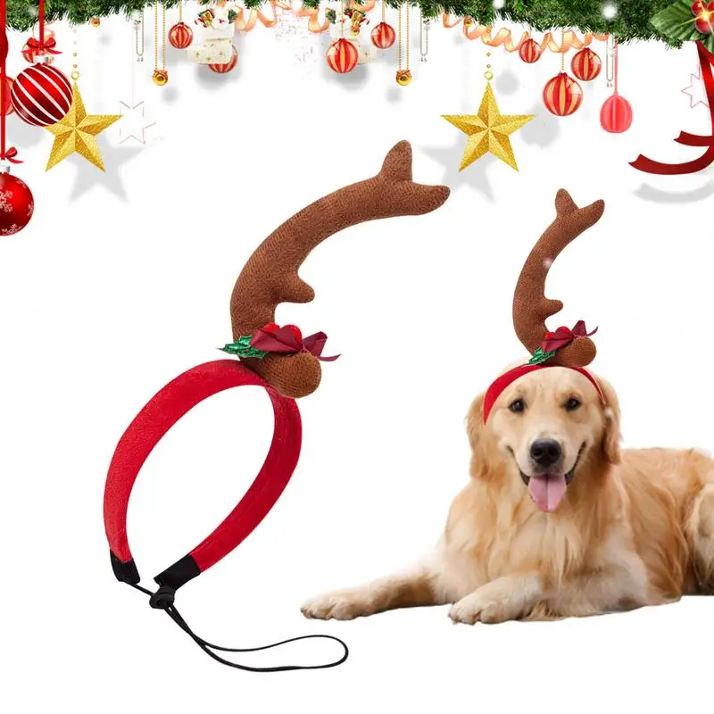 Reindeer Antlers Headband For Dog Cartoon Dog Christmas Headband Deer Horn Decoration With Adjustable Elastic Band For Small