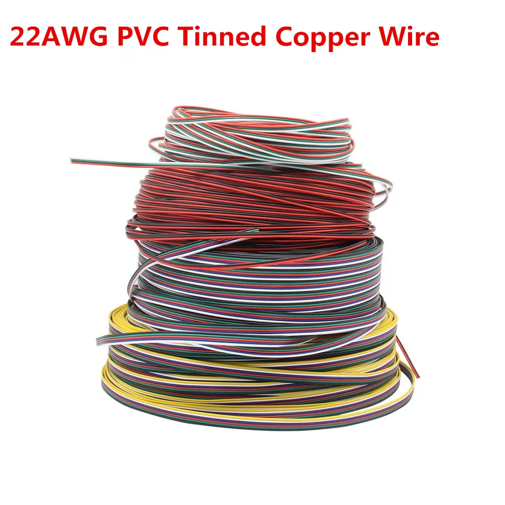 5M 10M 22AWG Tinned Copper Electrical Wire 2/3/4/5/6 Pin Electric Cable for WS2812 WS2811 RGB Single Color 2835 5050 LED Strip