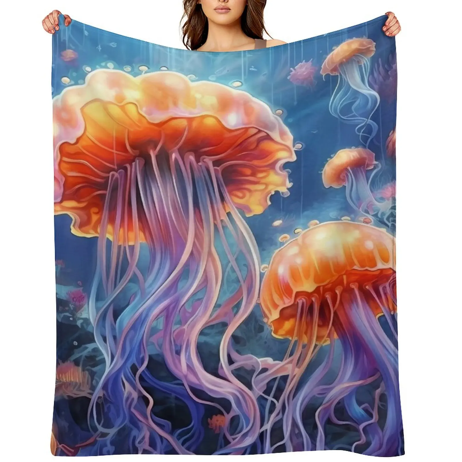 

Jellyfish #25 Throw Blanket Decoratives Sofas Luxury Throw Summer Beddings Blankets