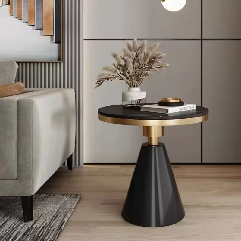 طاولة قهوة صغيرة بتصميم عصري فاخر لغرفة المعيشة باللون الذهبي أثاث منزلي معدني مستدير من الرخام الأبيض طاولة جانبية للأريكة الذهبية #5