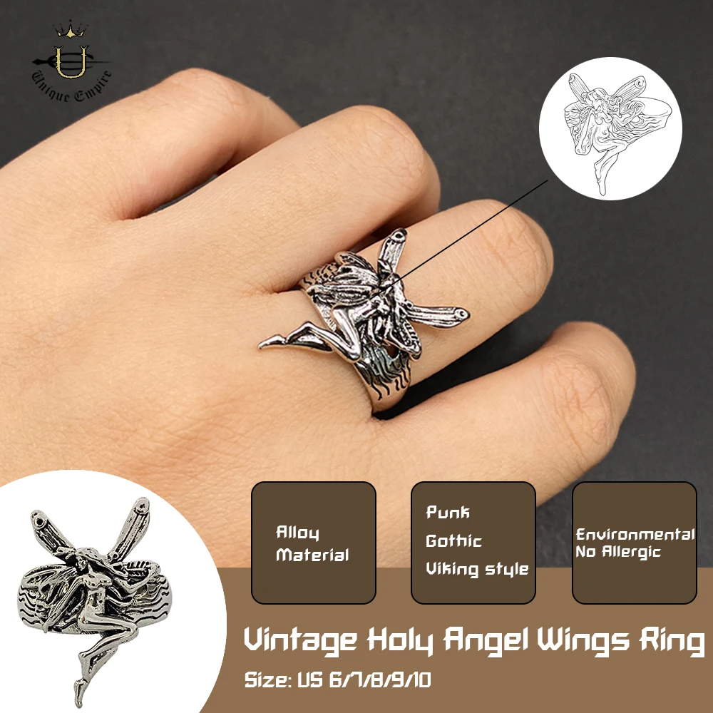

Vintage Holy Angel Wings Ring Gothic Steampunk Fairy Angel Rings For Women Girls Anniversary Fashion Jewelry Gift