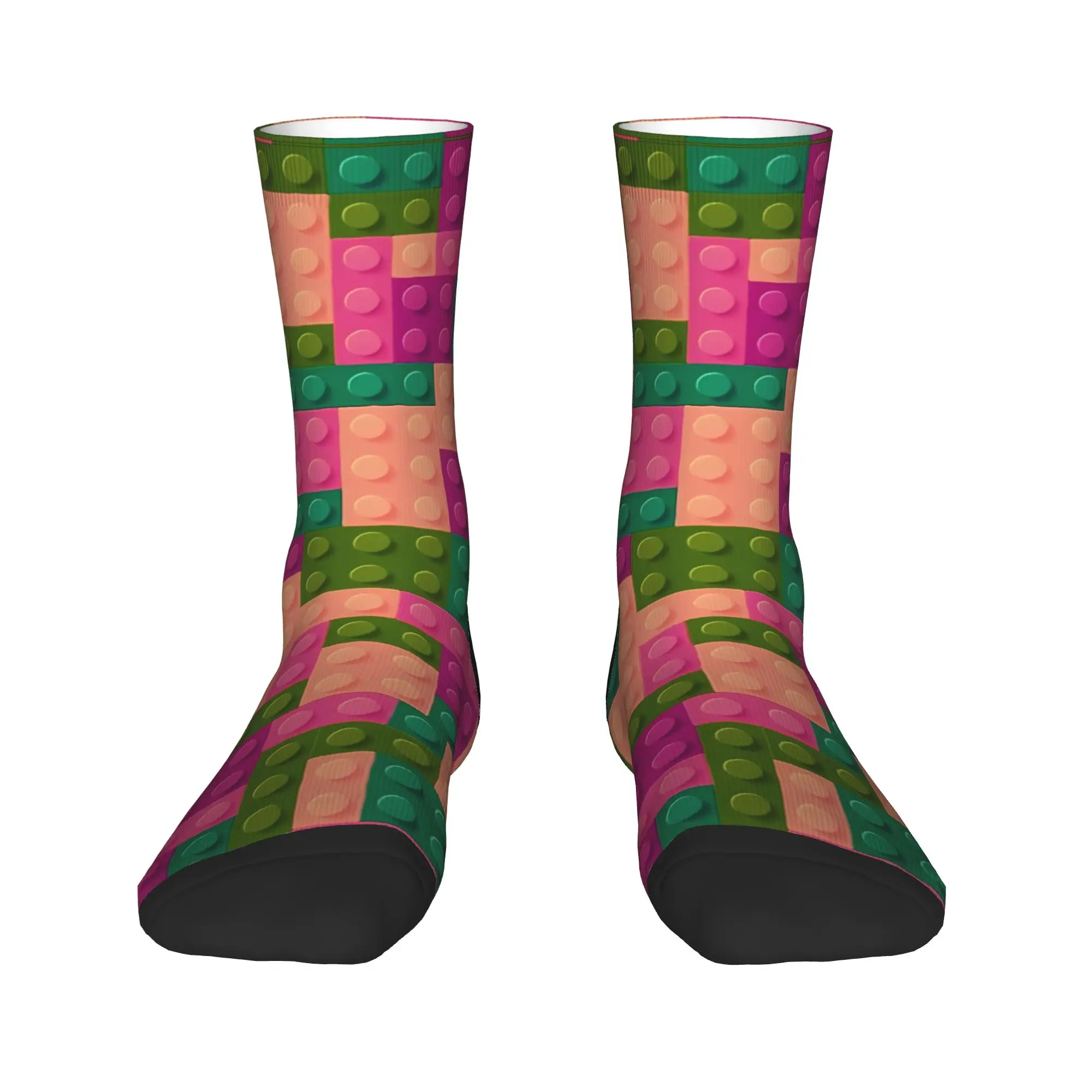 Pink Green Building Blocks Pattern Stockings Men Socks Medium Soft Casual Socks Winter Cycling Anti Skid Printed Socks Present