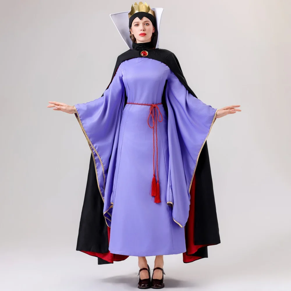 

New Halloween Costume Cosplay Snow White Evil Queen Purple Dress Cloak Crown Set Villain Theme Party Role Playing Adult Women