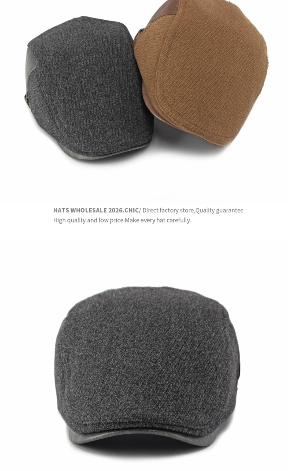 HT5152 Herren- und Damen-Baskenmütze 2026 Neue Herbst-Winter-Kappe für Männer und Frauen, Woll-Ivy-Flatcap, Künstler-Malermütze, Verstellbare PU-Leder-Baskenmütze – Detail 6