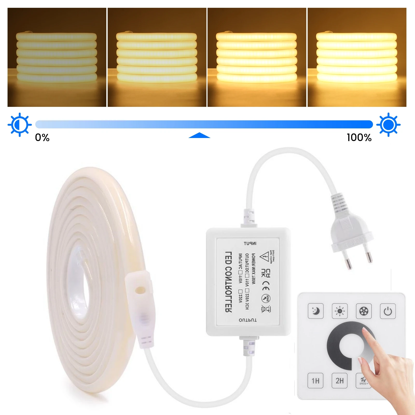 230V Dimmable COB Neon Strip LED Light With Touch Panel Remote 750W 240V 220V IP65 RA90 Diode Tape Rope 3000K 4000K 6000K