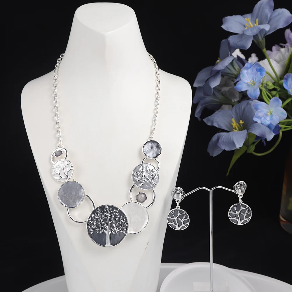 MeiceM Tree of Life Necklaces Ornaments Jewelry Fashion New Designer Blue Enamel Chain Choker Necklace for Women Girlfriend 2022