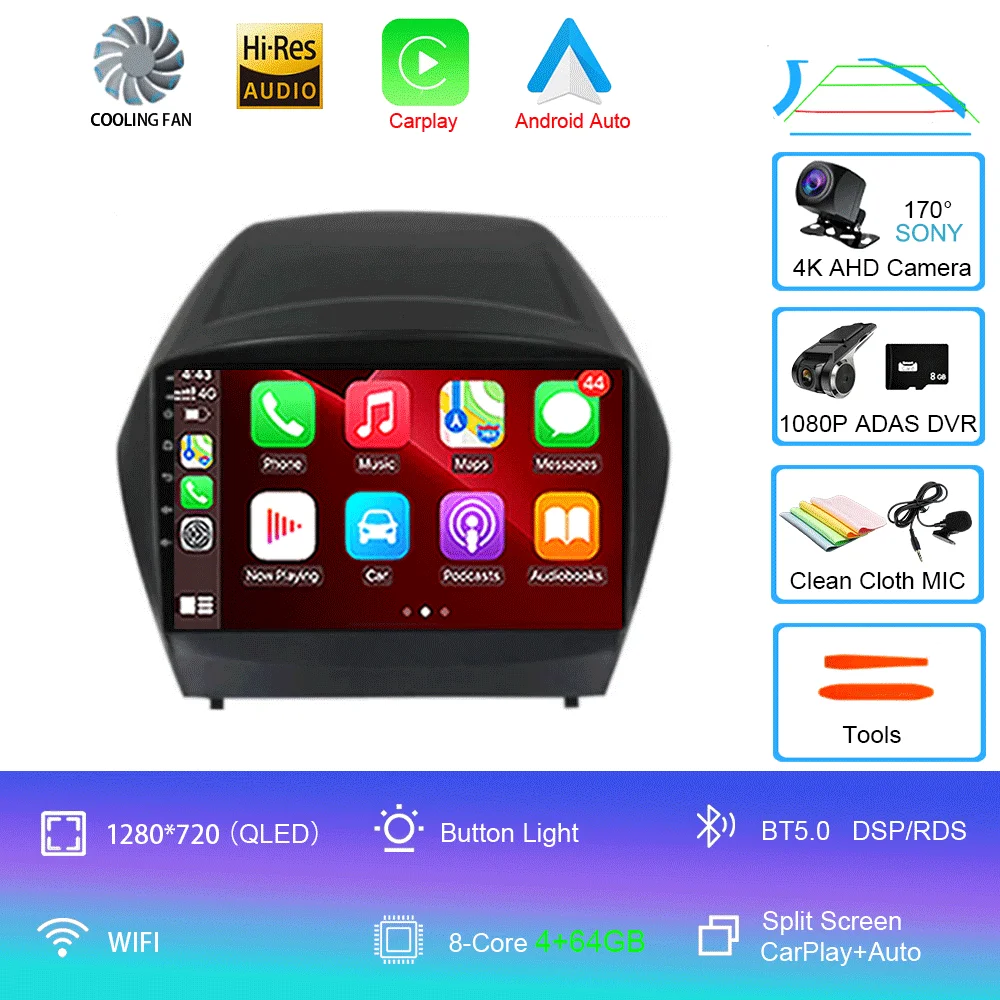 Android 16 Carplay autoradio voor Hyundai Tucson 2 LM IX35 2009-2015 navigatie GPS multimediaspeler WiFi stereo BT 360 camera