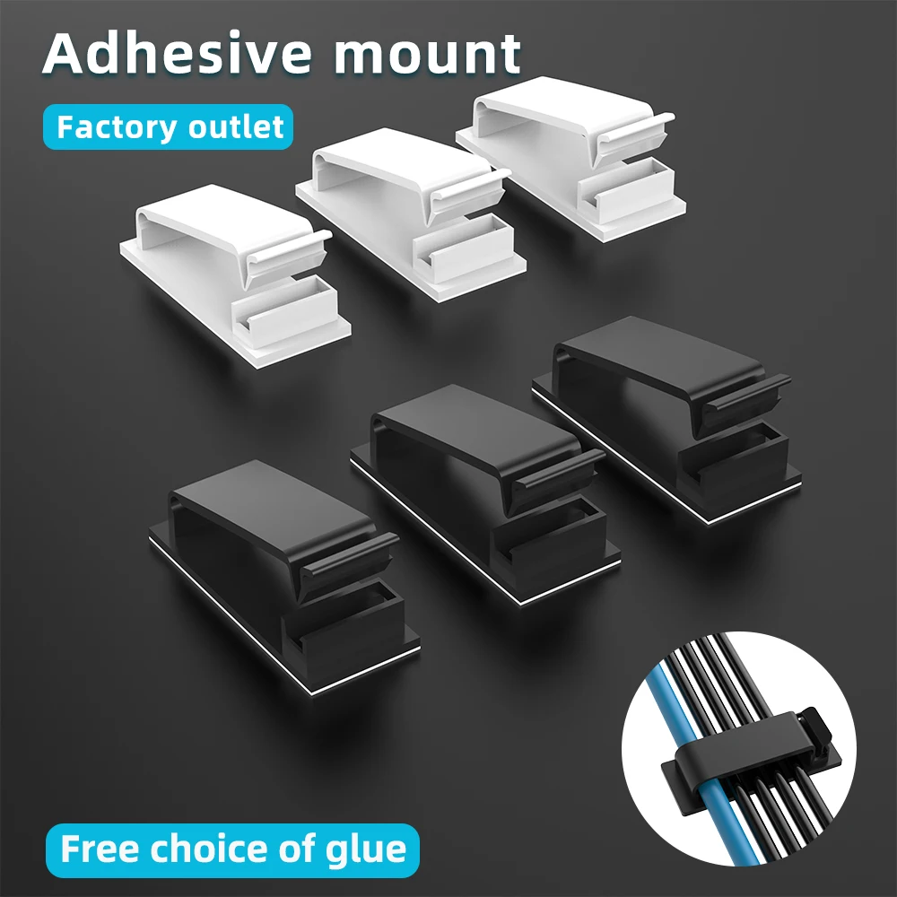 5/10/20 Pcs Self Adhesive Cable Management Clips Cable Organizers Wire Clips Cord Holder for TV PC  under Desk Home Off view 2