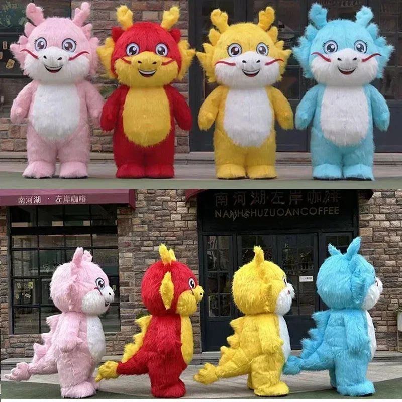 

2m/2.6m Adult Smiling Dragon Mascot Costume Giant Inflatable Suit Furry Dragon Blow Up Outfit for Events Party No Battery