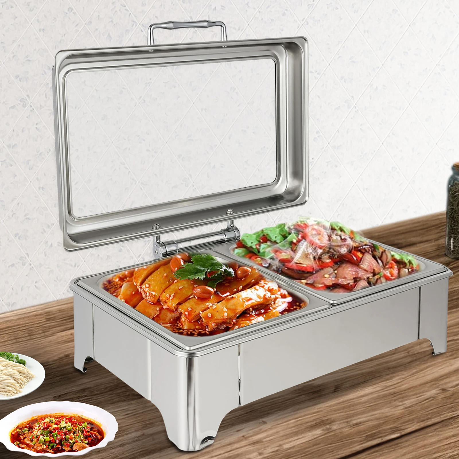 

9L electric dining stove with double grid plug-in heating - adjustable temperature Chafing Dish Buffet Set