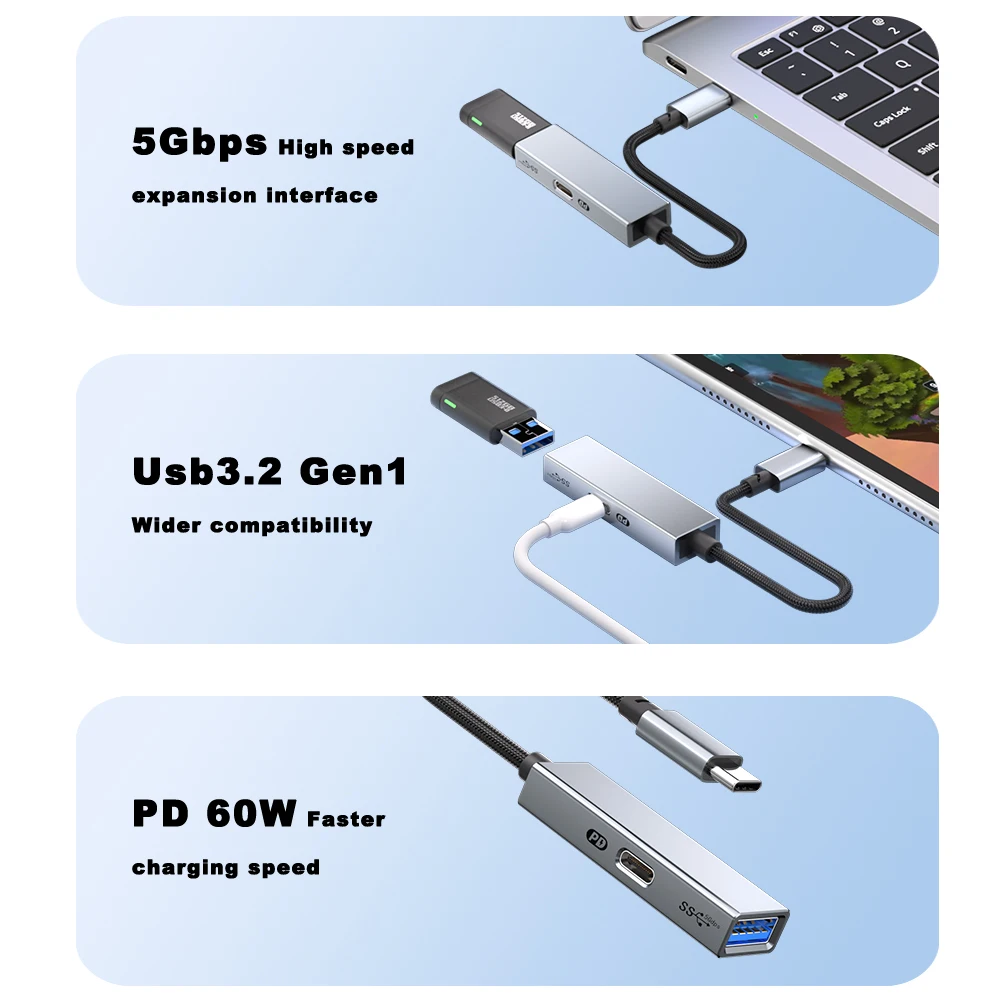 5Gbps PD 60W typ C do USB 3.2 Gen1 OTG Adapter do iPhone 15 iPad Pro Samsung S24 S23 Xiaomi Tablet PC zewnętrzny konwerter USB-C