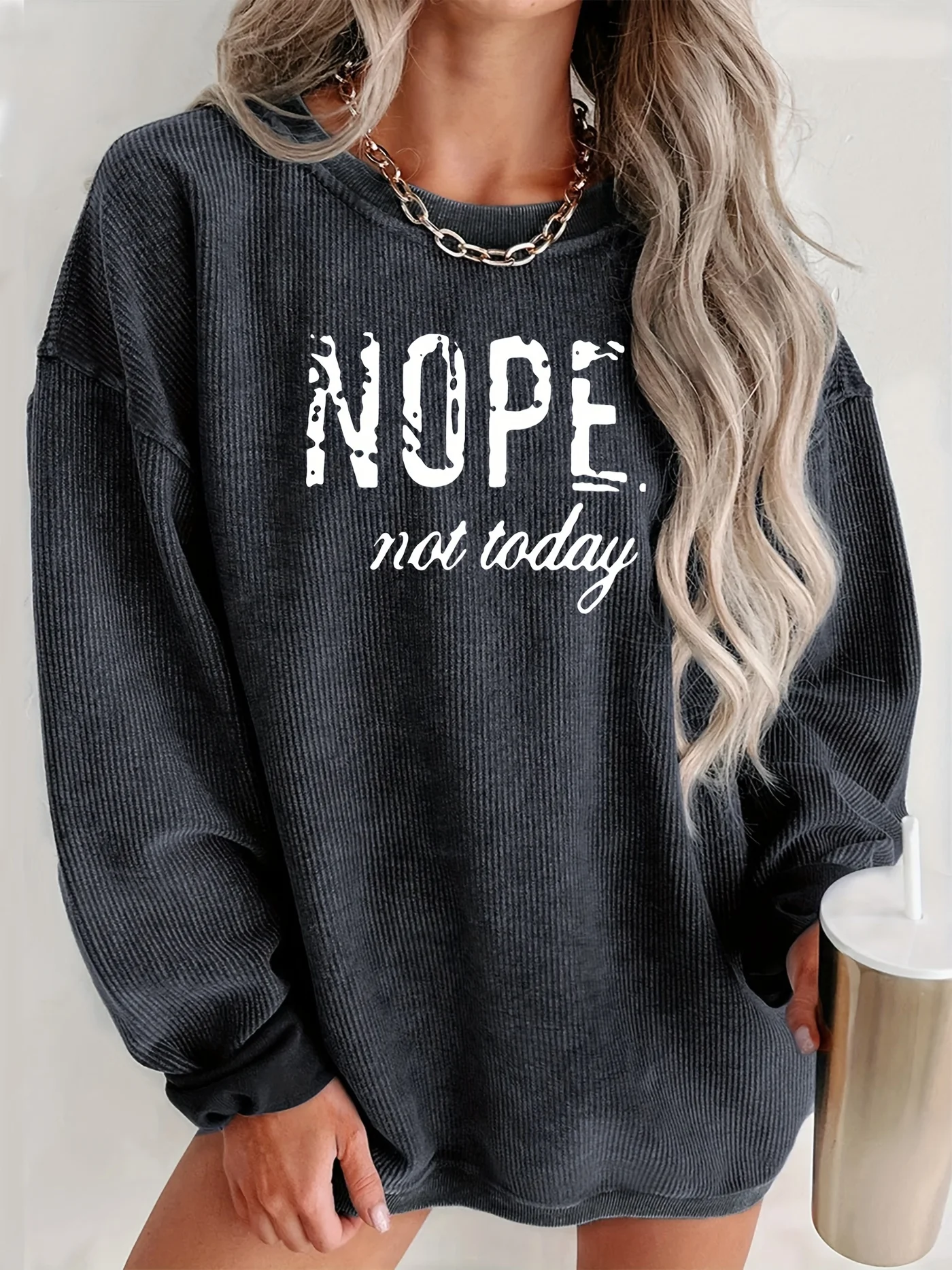 Women's rib-knit pullover sport shirt, casual long-sleeve round-neck sport shirt