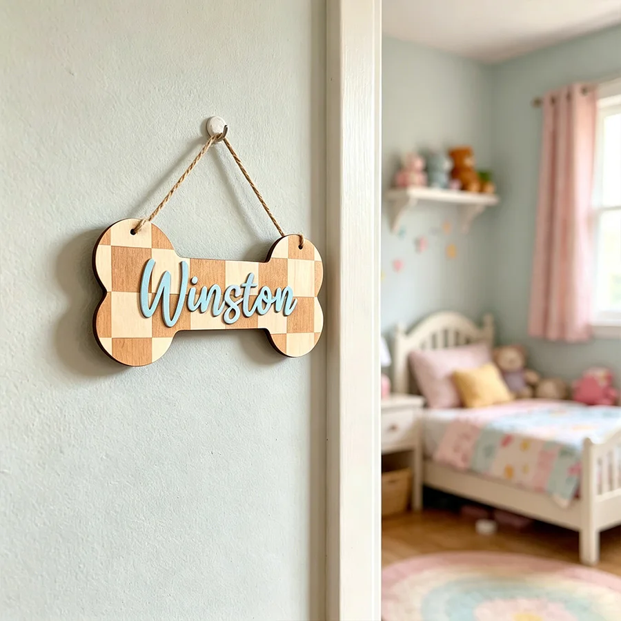 1pc Wooden Surname Brand in The Shape of A Bone, Customized Wooden Souvenirs, Wall Decorations, Gifts for Friends and Family