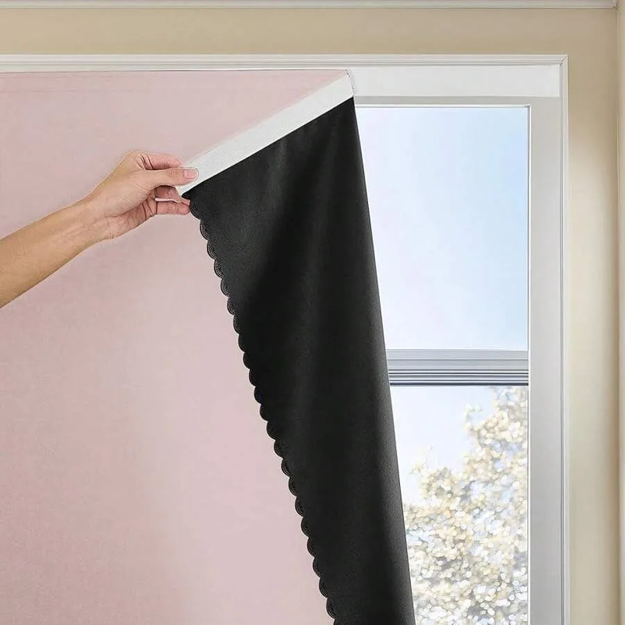 1pc Autohesion Curtains, Bedroom Blackout Thermal Insulated No Drill Room Darkening Small Drapes , Home Decor