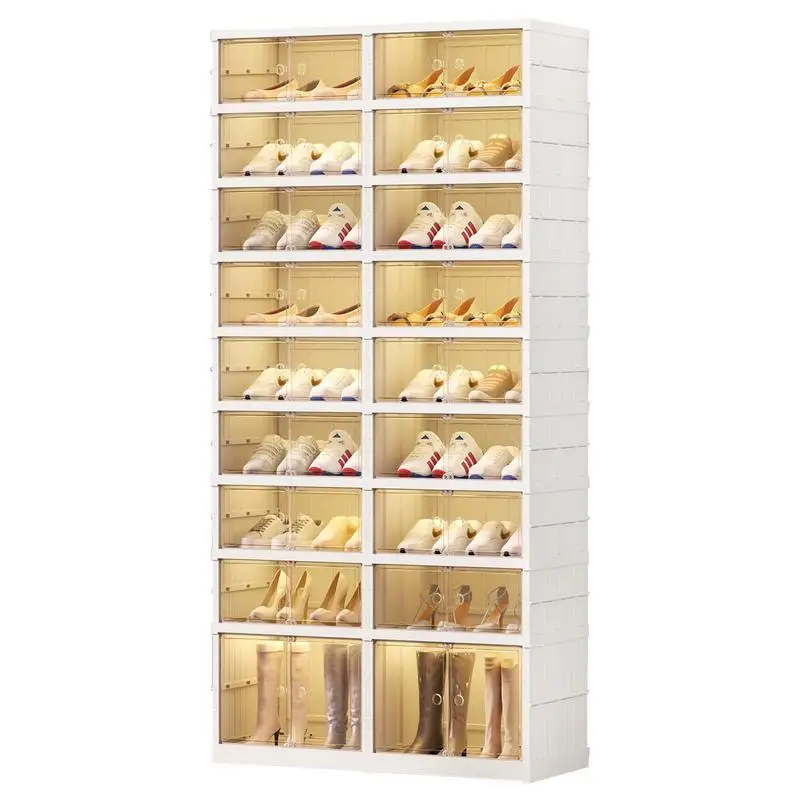 4- Rows 9 Tiers Shoe Box Foldable Sneaker Shoe Storage Organizer Box Dustproof Home Furniture Cabinet With Doors Shoe Rack Shelf