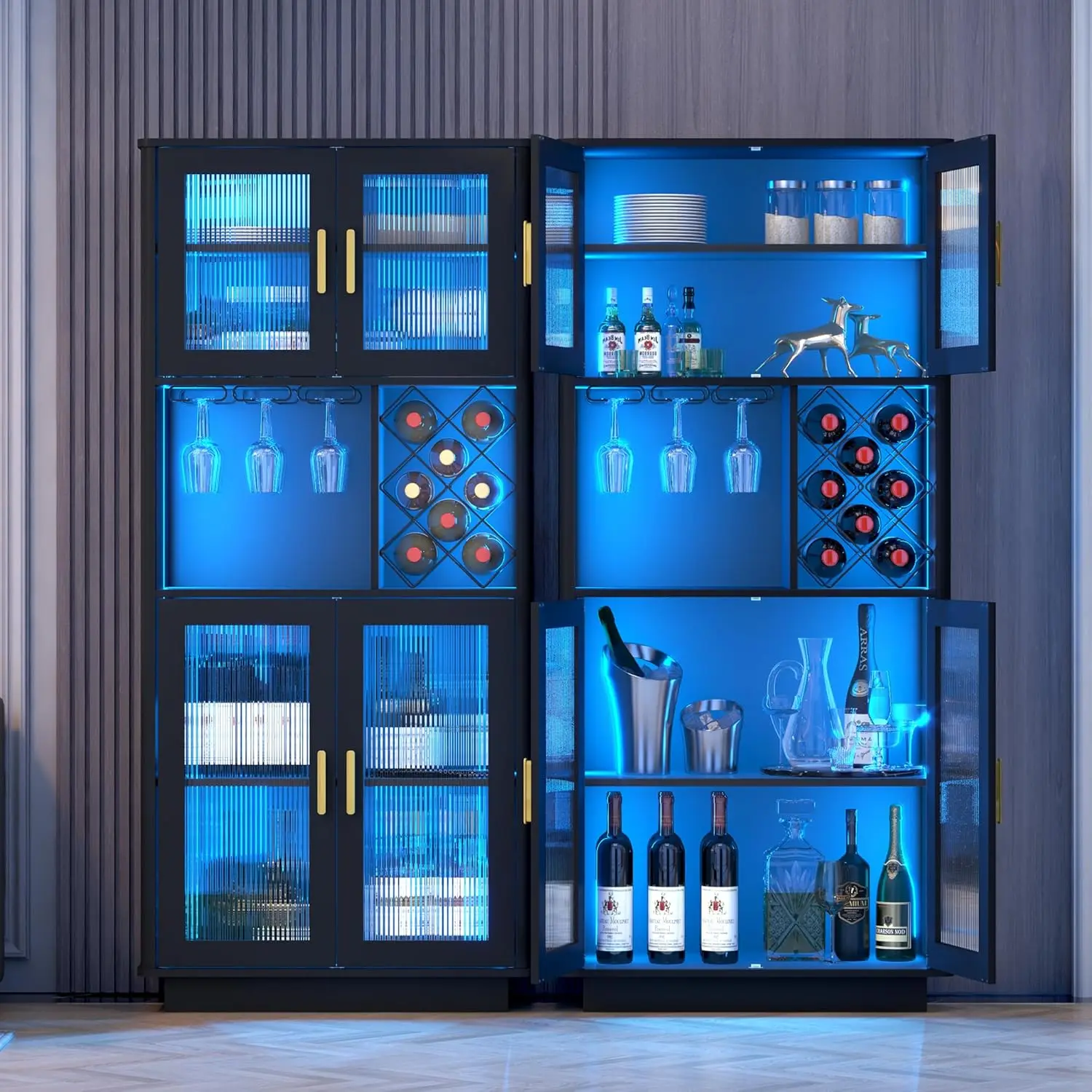 LED Wine Bar Cabinets with Removable Wine Rack, Bar Cabinets for Liquor with Light Motion Sensor, Kitchen Cabinet Storage for Di