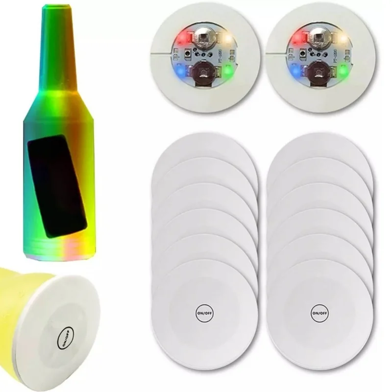 

12PCS LED Luminous Cup Sticker Colorful Decorative Lightweight Adhesive Backing LED Coaster For Bar