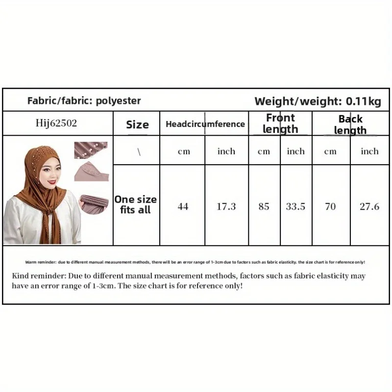 Women's Convenient Headscarf Headband Nail Bead Scarf Malay Shawl Women's Solid Color Headscarf