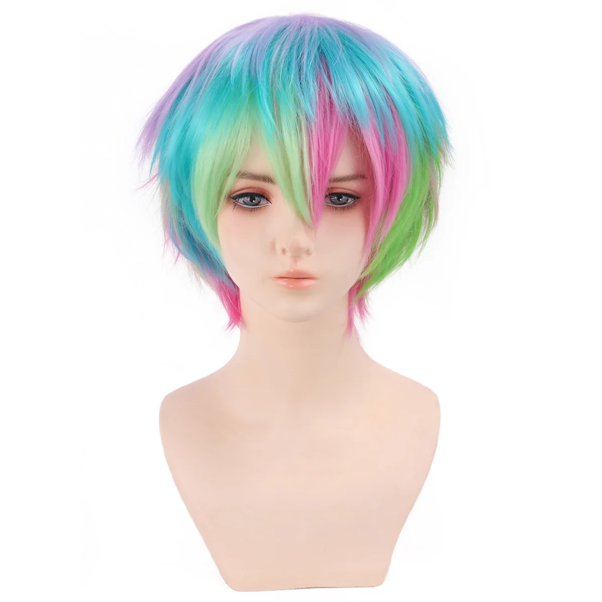 Cosplay Short Wavy Wig Multicolor Anime Hair M Shape Unisex Daily Use Versatile