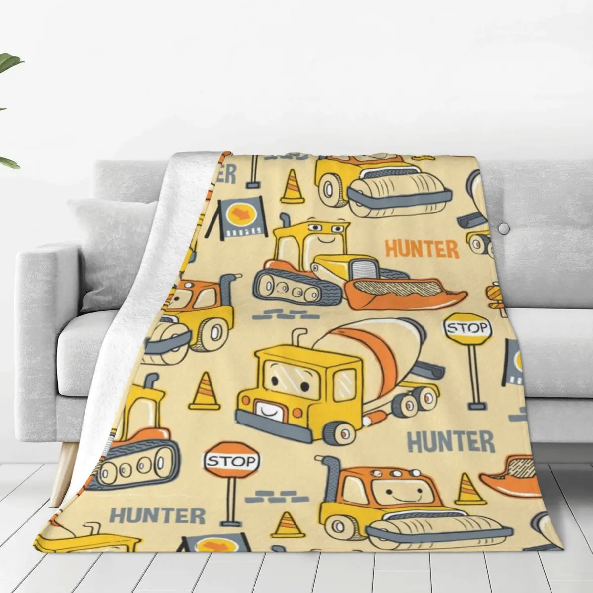 Construction Trucks Diggers Blanket Flannel Excavators Car Anime Multi-function Lightweight Throw Blanket Home Outdoor Rug Piece