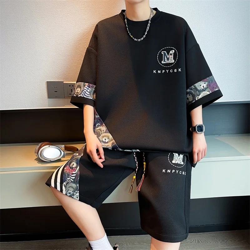 Summer New Men's Set Fashion Korean Edition Sportswear Men's Short sleeved T-shirt+Sports Shorts 2 piece Sets