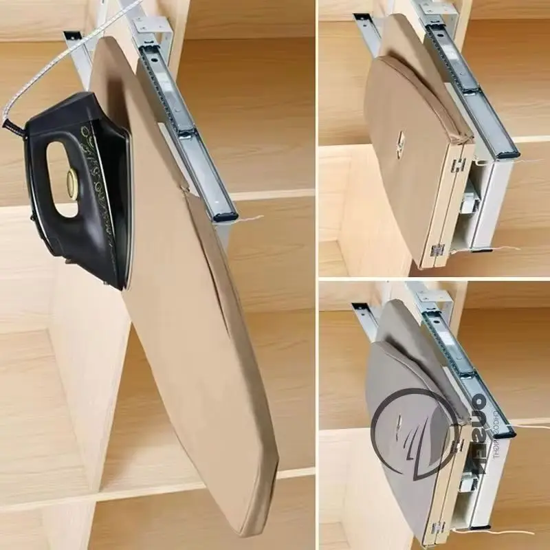 Hidden Rotating Ironing Board with Damping Buffer Telescopic Folding Design Closet Inner Push-Pull Ironing Solution
