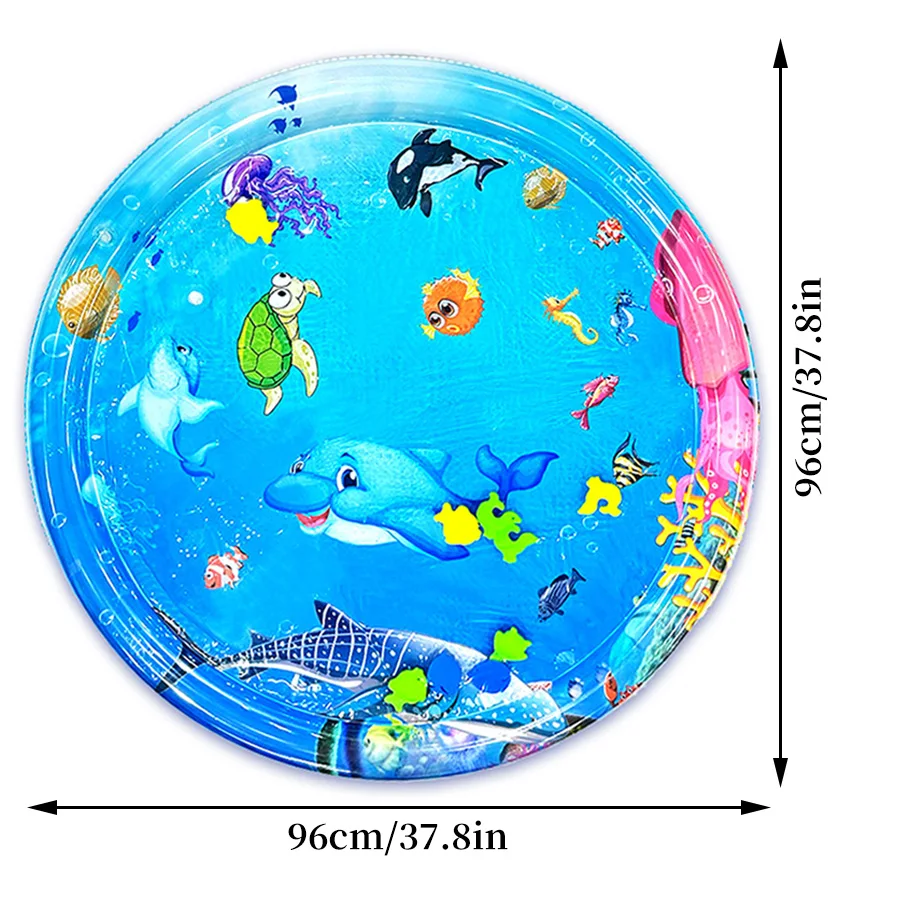 1 szt. Duża okrągła podkładka wodna do zabawy w delfinach 96 cm/37,8 cala czas na brzuchu dziecko zajęcia na świeżym powietrzu zagraj w wodę mata do raczkowania