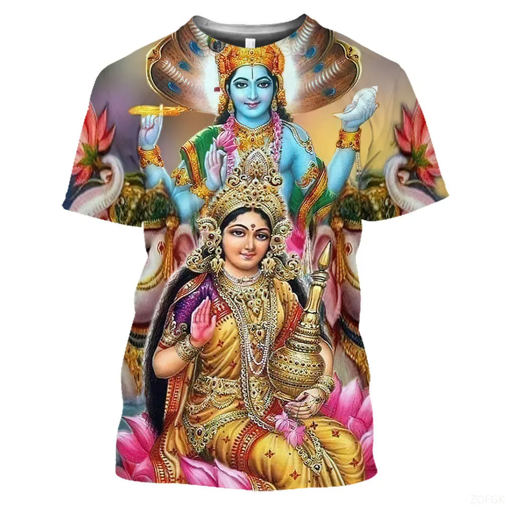 تي شيرت صيفي أنيق للآلهة الهندية جرافيك تي شيرت رجالي جديد غير رسمي كبير الحجم مطبوع برقبة دائرية وأكمام قصيرة تي شيرت علوي