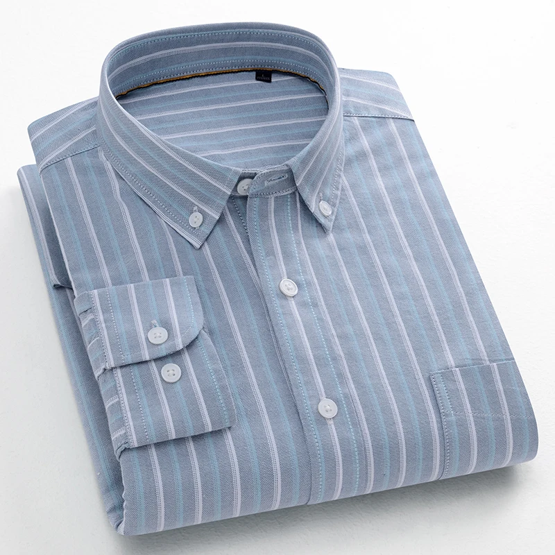 2026 Spring and Autumn New Striped Shirt Cotton Oxford Spinning Youth Anti-wrinkle Casual Cardigan Shirt Men
