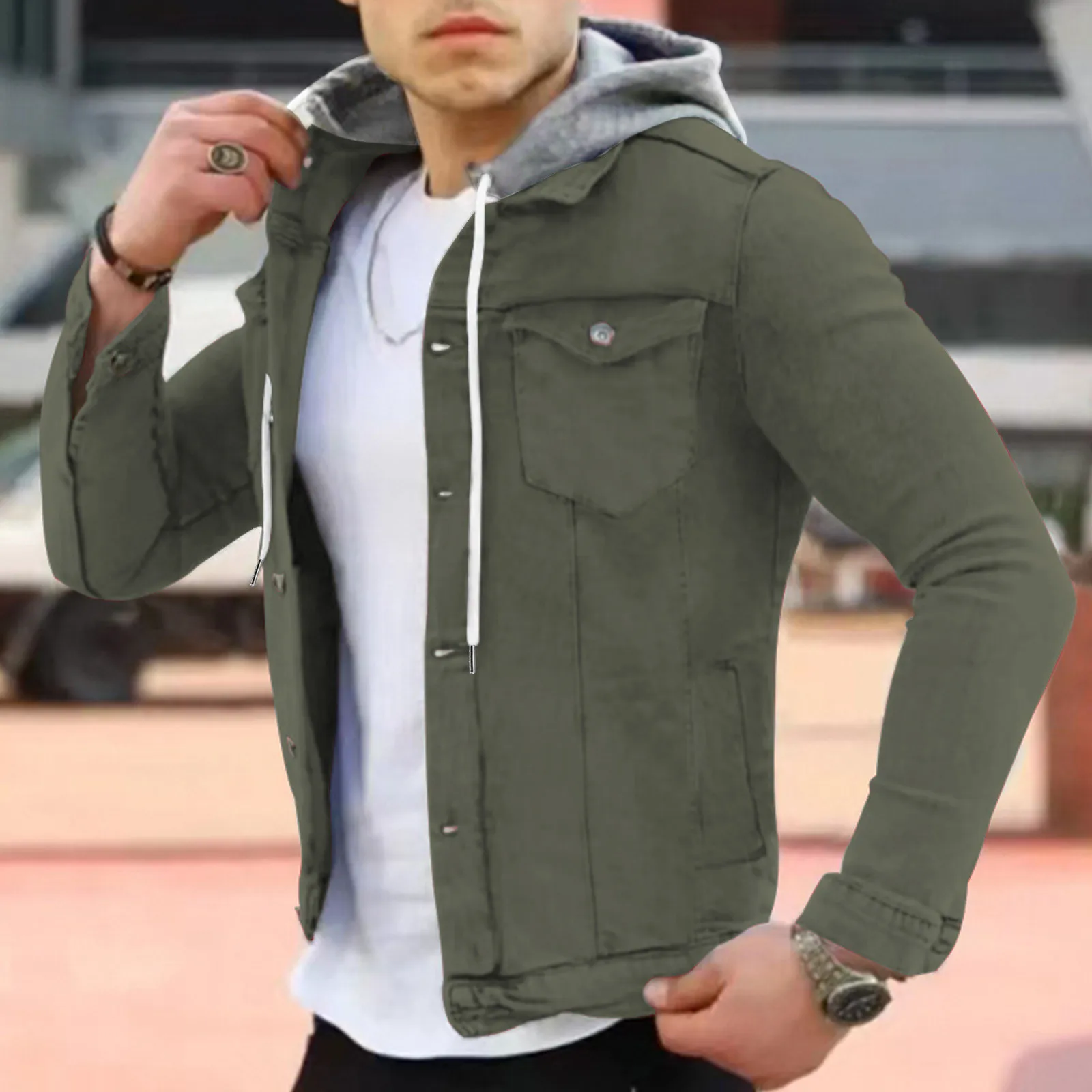 2023 Solid Color Jeans Jackets Men Spring Autumn Fashion Leisure Buckle Lapel Slim Denim Jcket Coats Casual Trend Men'S Jackets