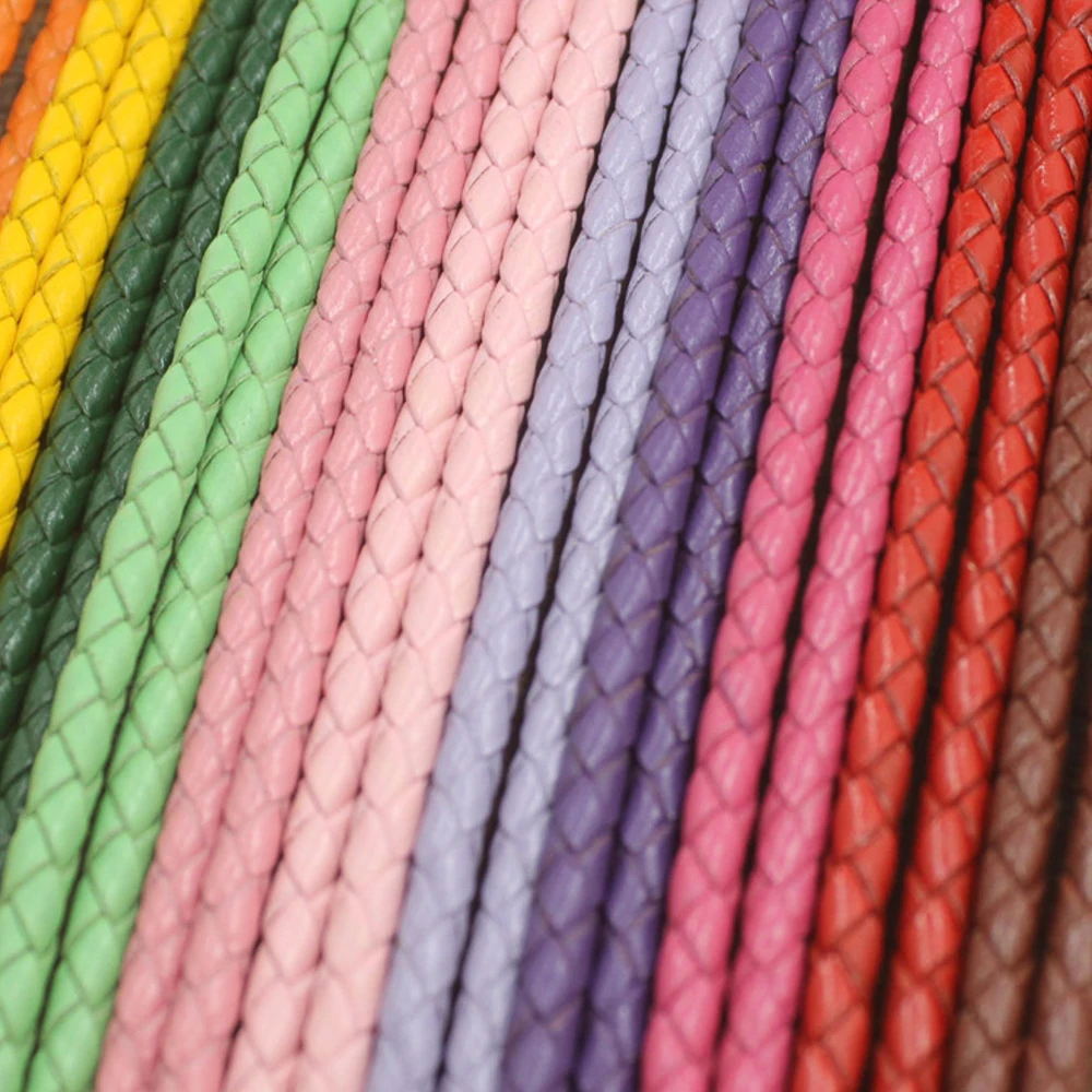 2meters Colorful Braided Genuine Leather Bracelet Findings 3mm Round Leather Cord String Rope DIY Necklace Bracelet Making